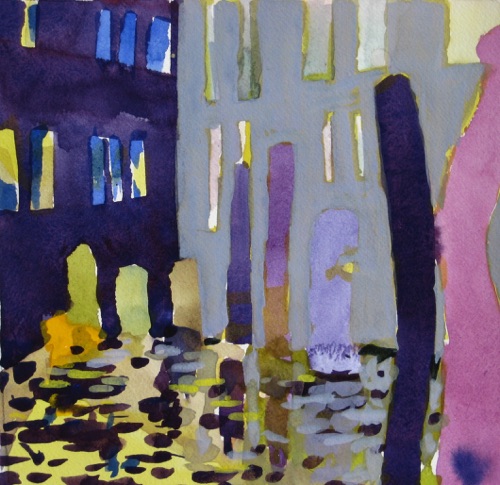 Venice Side Street Night; 
Gouache, 2008; 
8.5 x 8.5 in.